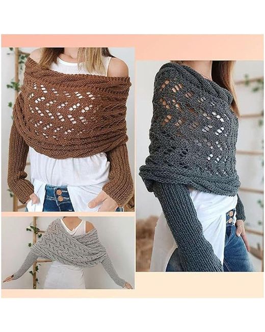 autolock Blue Strickponcho Multifunktionaler Schal mit Ärmeln,Gestrickter Zopf-Wickel