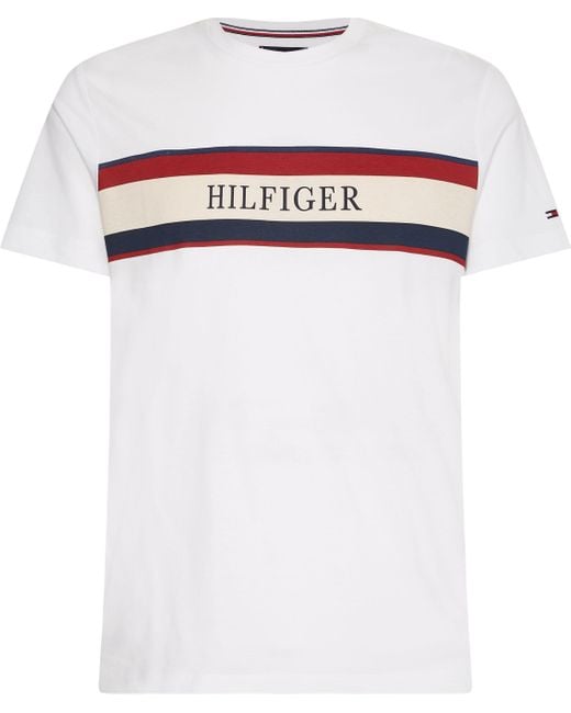 Tommy Hilfiger T-Shirt CHEST HILFIGER STRIPE TEE mit Streifenprint auf der  Brust in Weiß für Herren | Lyst DE