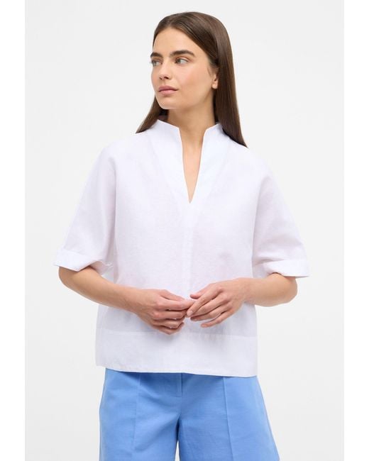 Eterna White Klassische Linen Shirt Bluse Leinen Kurzarm