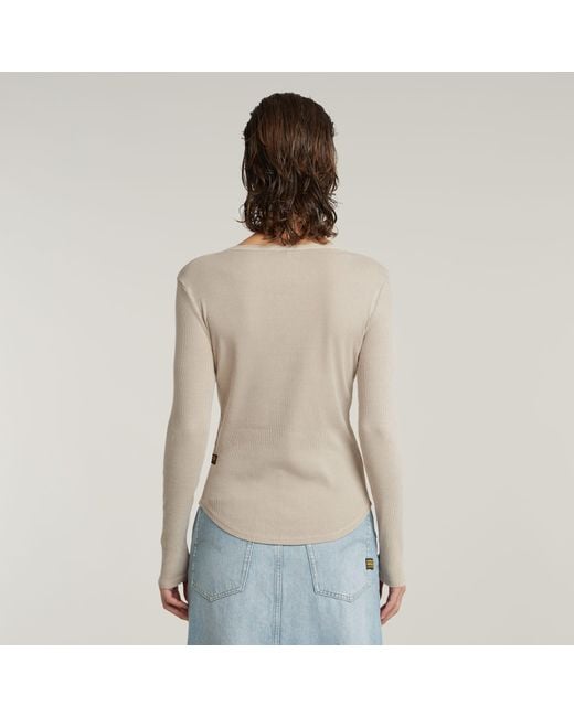 G-Star Natural Langarmshirt Deep v slim mit Knopfverschluss