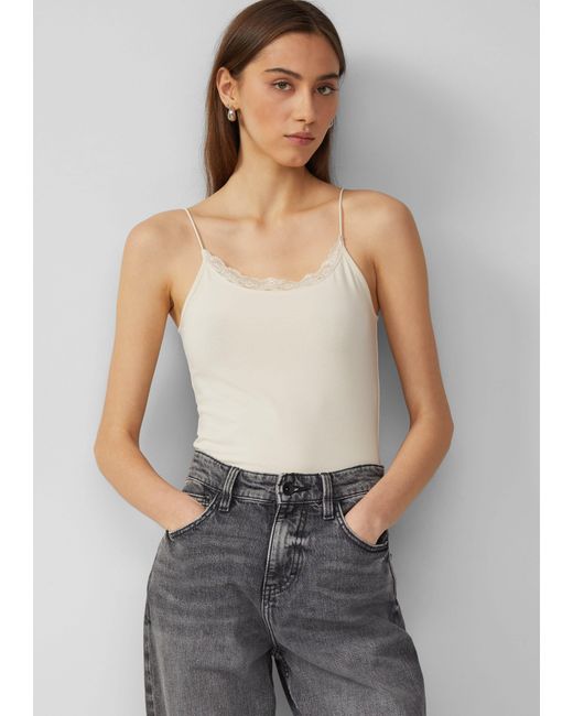 QS Gray Shirttop Spaghettiträgertop mit Spitzendetail Paspel