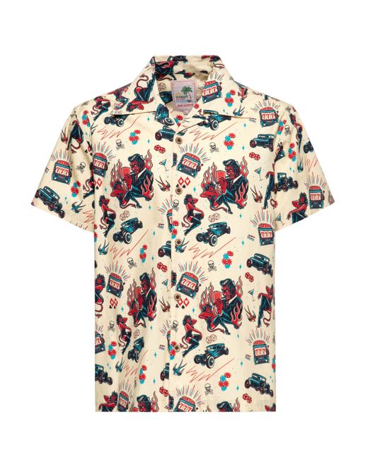 King Kerosin Kurzarmhemd Rockabilly Devil mit Allover-Artwork-Print in White für Herren
