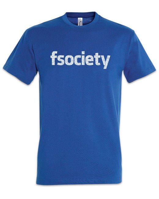 Urban Backwoods Print- fsociety T-Shirt Royalblau Größe M (1-tlg) Cyber Security IT Nerd in Blue für Herren