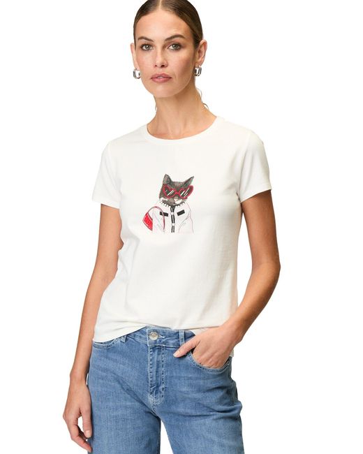 Zero White Kurzarmshirt Jerseyshirt mit Ziersteinen (1-tlg) Ziersteine