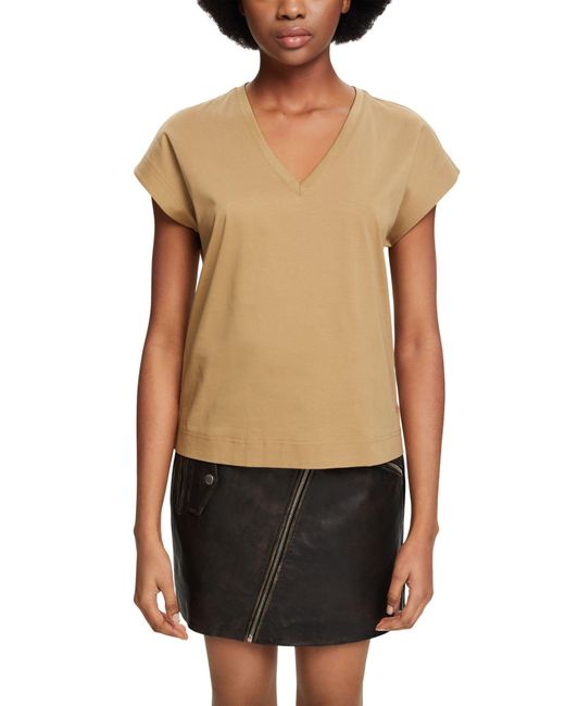 Esprit Natural V-Neck-T-Shirt aus merzerisierter Pima-Baumwolle (1-tlg)