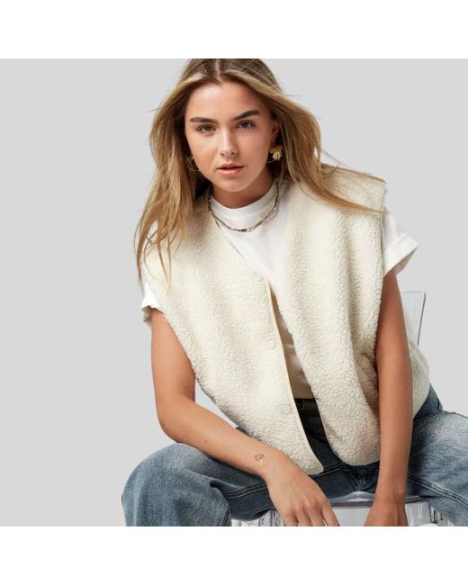 suebidou Natural Plüschweste Weste Teddyweste Sherpa Look mit Knöpfen durchgehende Knopfleiste