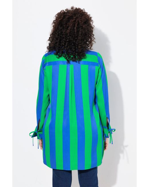 Ulla Popken Blue Hemdbluse Bluse Blockstreifen Hemdkragen Langarm