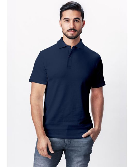 Neverless Poloshirt Polo-Shirt Basicshirt Polokragen und Knopfleiste Baumwolle mit Print in Blue für Herren