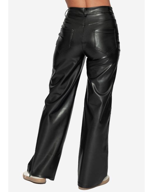 SassyClassy Black Lederhose Straight-Fit Thermo Hose aus Kunstleder Therno Kunstlederhose mit Knopf und Reißverschluss Schwarz