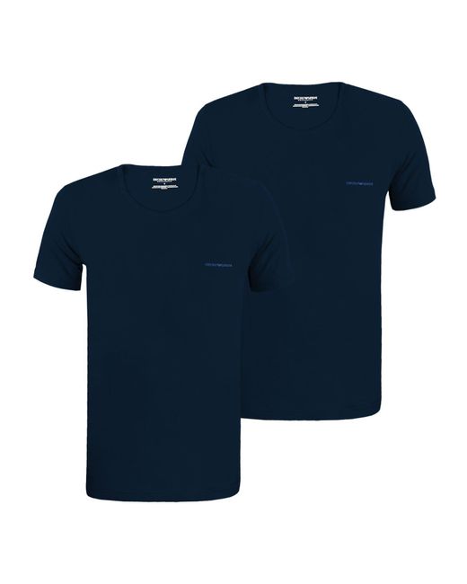 Emporio Armani Crew Neck T-Shirt Stretch Cotton mit Logo auf der Brust in Blue für Herren