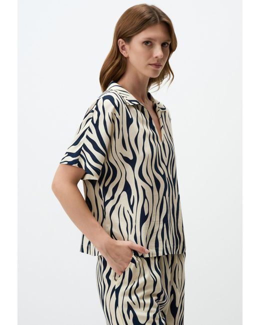 Jimmy Key White Shirtbluse Marineblau Zebra Druck Hemd