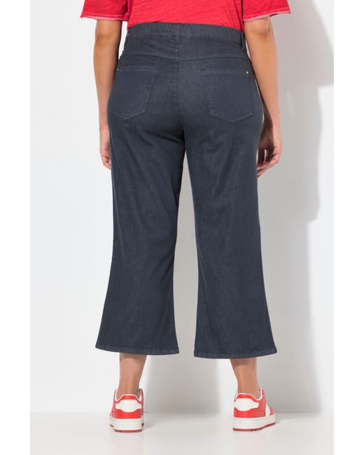 Ulla Popken Blue Regular-fit-Jeans Jeansculotte Mary weites Bein Elastikbund