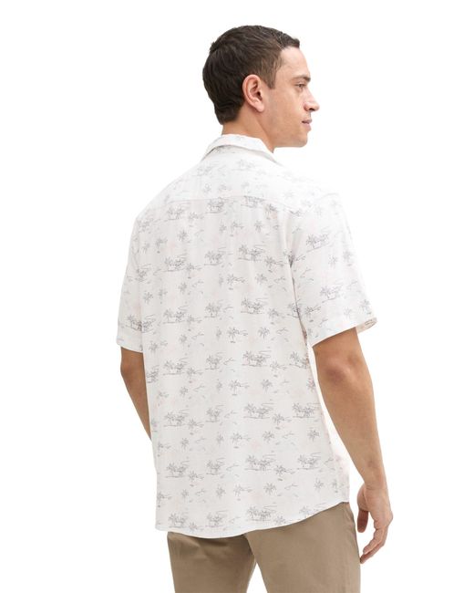 Tom Tailor Kurzarmshirt printed viscose linen shirt in White für Herren