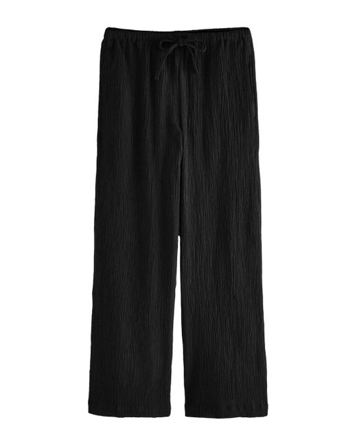 Next Black Palazzohose Strukturierte Hose mit weitem Bein und Leinen (1-tlg)