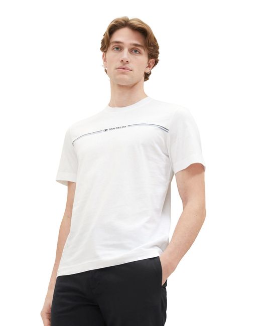 Tom Tailor Kurzarmshirt printed crewneck t-shirt in White für Herren