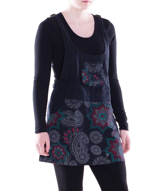 Vishes Blue Sommerkleid Mini-Kleid Baumwolle Paisley Latzkleid mit Taschen Alternative Bekleidung