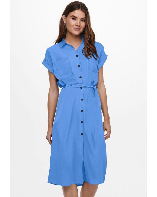 ONLY Jurk Met Overhemdkraag Onlhannover S/s Shirt Dress in het Blauw | Lyst  NL
