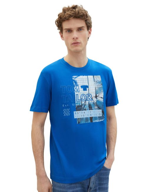 Tom Tailor Print-Shirt aus atmungsaktiver weicher Baumwolle in Blue für Herren