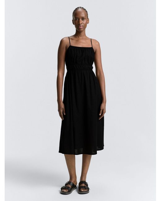 Tom Tailor Black Sommerkleid Midi-Trägerkleid mit Leinenanteil