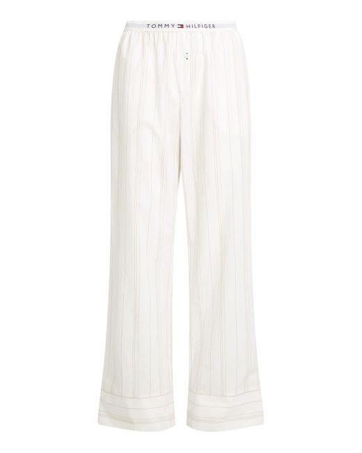 Tommy Hilfiger White Loungehose POPLIN PANTS mit Streifenmuster, Logobund