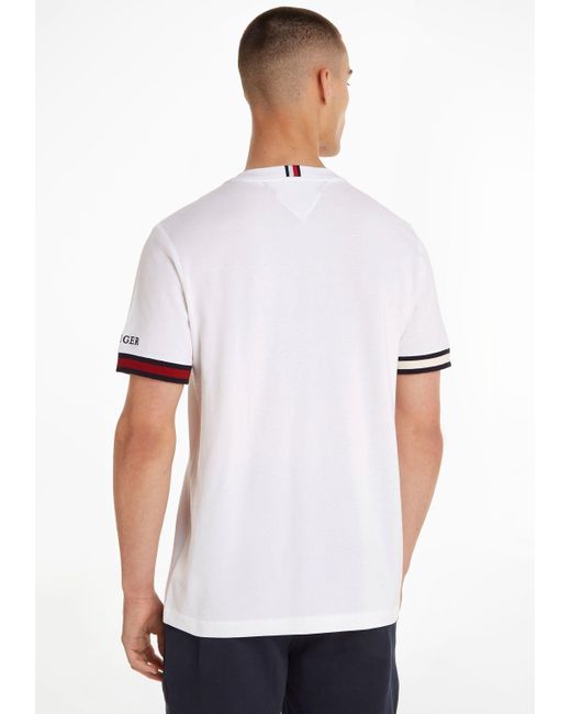 Tommy Hilfiger T-Shirt PIQUE FLAG CUFF TEE mit kontrastfarbenen Rippbündchen  am Ärmel in Weiß für Herren | Lyst DE
