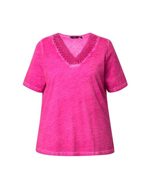 Ulla Popken Pink T-Shirt Spitze Classic V-Ausschnitt Halbarm