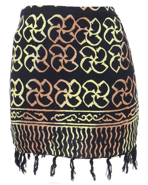 Guru-Shop Black Minirock Kurzer Wickelrock mit Fransen, Strandrock -.. alternative Bekleidung