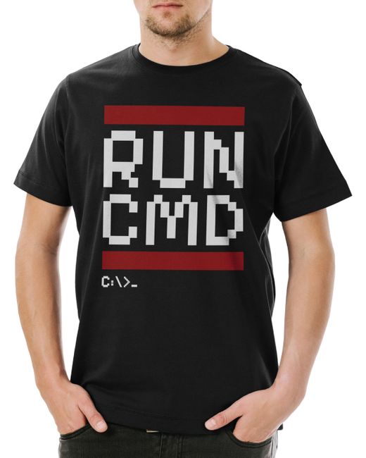 Urban Backwoods Print- RUN CMD Pixel T-Shirt Computer Programmierer Administrator in Black für Herren