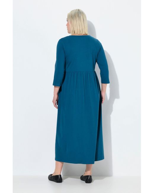 Ulla Popken Blue Maxikleid Jerseykleid A-Linie Carré-Ausschnitt 3/4-Arm