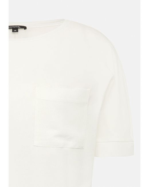 Comma, White Kurzarmshirt T-Shirt aus Baumwollmix mit aufgesetzter Tasche