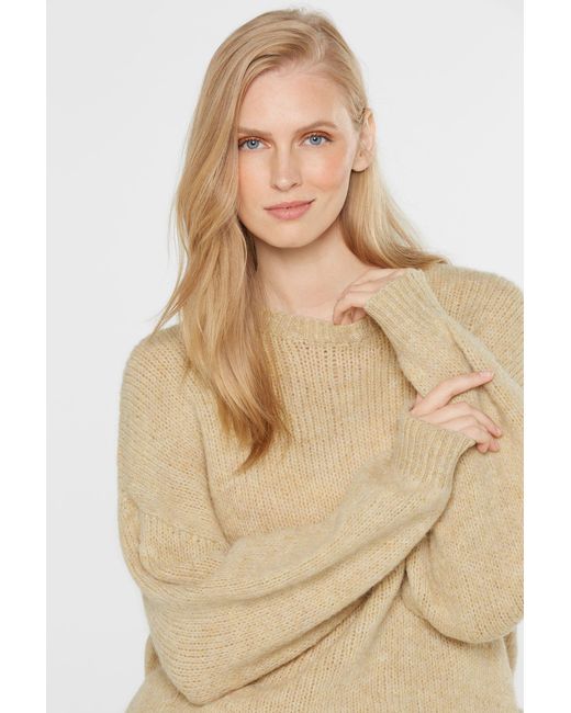 SENSES.THE LABEL Natural Rundhalspullover mit überschnittenen Schultern