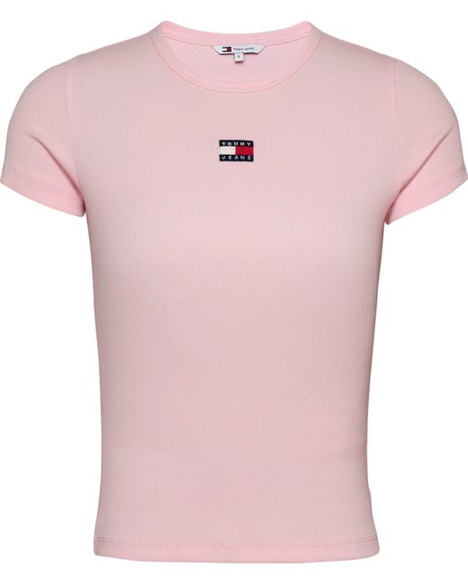 Tommy Hilfiger Blue T-Shirt TJW SLIM BADGE RIB TEE in Rippoptik