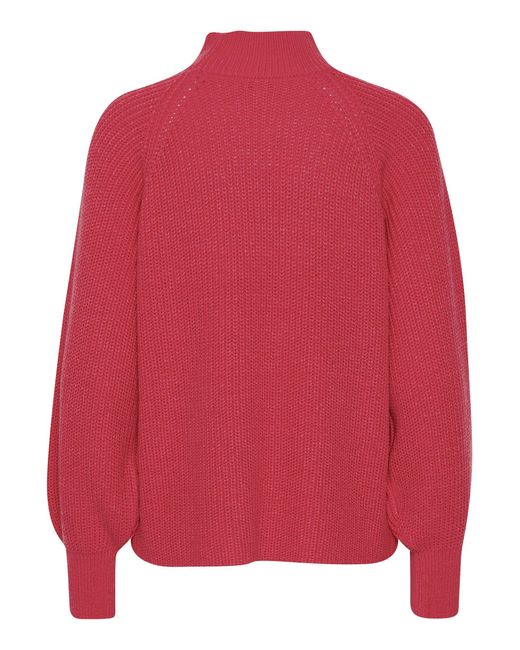 B.Young Red Strickpullover Grobstrick Pullover Ballonärmeln Sweater mit Kragen 6692 in Rot