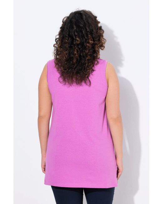 Ulla Popken Pink Longtop Top V-Ausschnitt Relaxed ärmellos Baumwolle