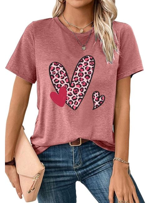 PYL Red T- bequemes Sommer Kurzarmbluse Locker Graffiti Liebe Print-Shirt Bequem für Freizeit und Büro,Strandurlaub