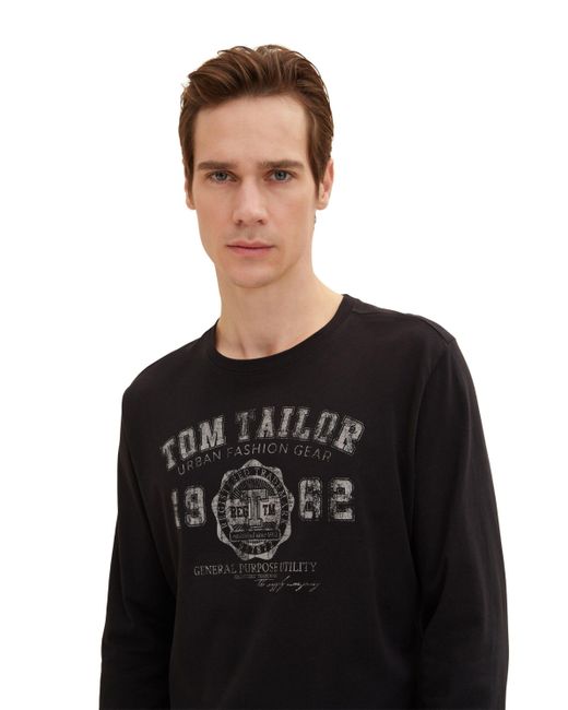Tom Tailor Langarmshirt (Packung, 2-tlg) mit Logo Print in Black für Herren