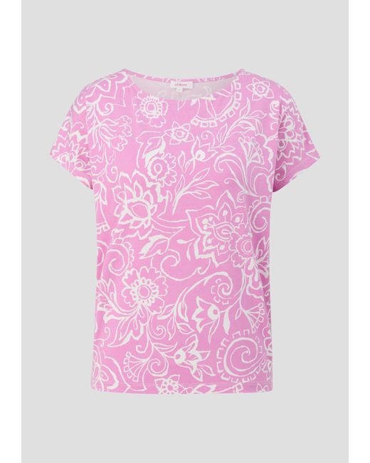 S.oliver Pink Kurzarmshirt Viskose-Shirt mit All-over-Print im Relaxed Fit