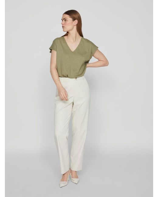 Vila Green T- Legere Shirt Bluse mit Spitzen Details V-Ausschnitt 7564 in Grün