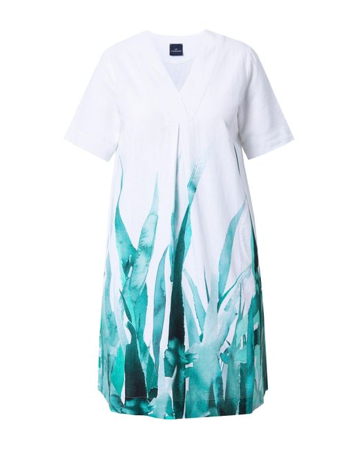 Laurasøn Blue Midikleid Leinenkleid 1/2 Arm V-Ausschnitt