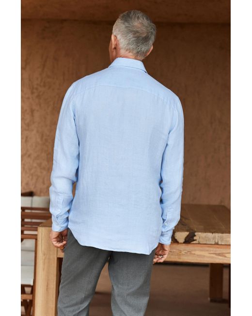 Next Langarmhemd Signature Strukturiertes Hemd aus 100 % Leinen (1-tlg) in Blue für Herren