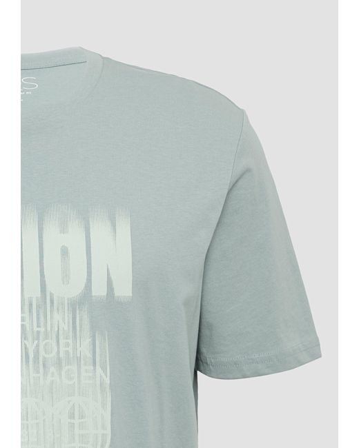 QS Kurzarmshirt Basic Rundhals T-Shirt mit Frontprint Artwork in Green für Herren
