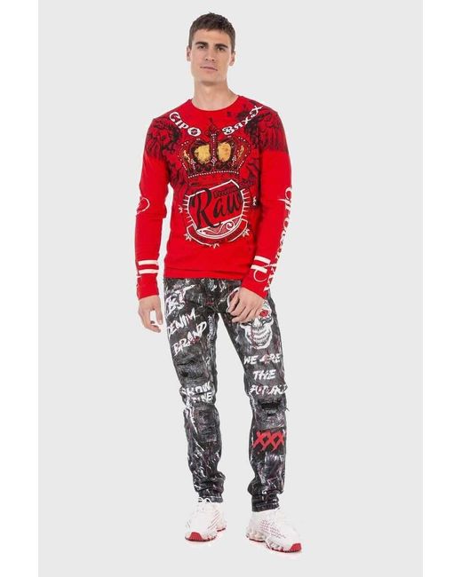 Cipo & Baxx T-Shirt Sweatshirts mit coolem Print in Red für Herren