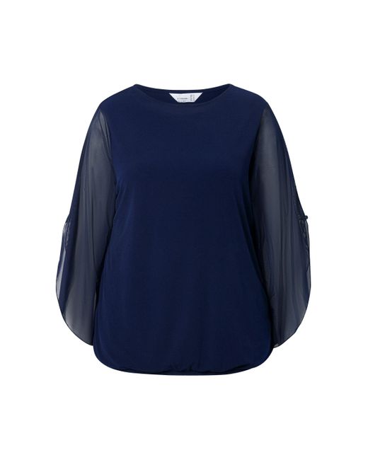MIAMODA Blue Longbluse Bluse 3/4-Mesh-Ärmel mit Schlitz