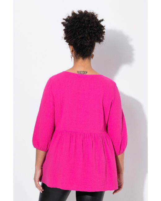 MIAMODA Pink Longbluse Bluse A-Linie Musselin Bindebänder Kräuselnaht