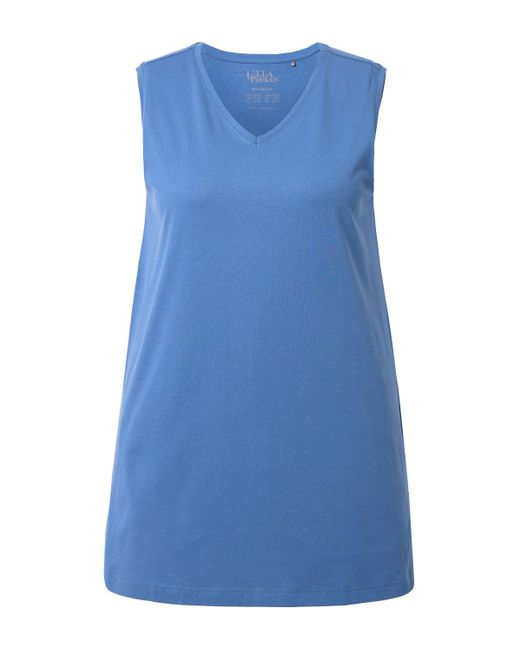Ulla Popken Blue Longtop Top V-Ausschnitt Relaxed ärmellos Baumwolle