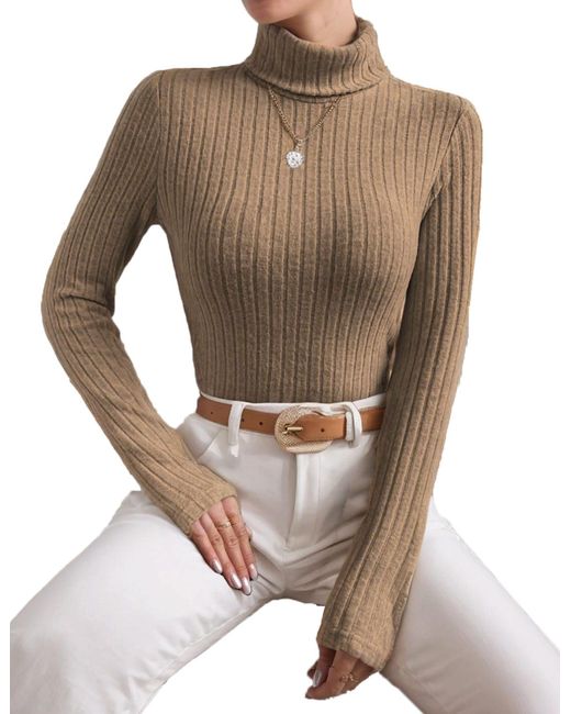 LUCKZON Gray Rollkragenpullover Rollkragen Langarmshirts mit Rippenmuster