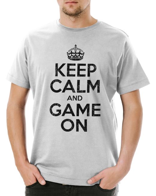 Urban Backwoods Print- Keep Calm And Game On T-Shirt Geek Nerd Gamer Admin Repair Mr. in Gray für Herren