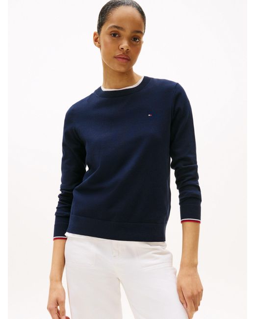 Tommy Hilfiger Blue Rundhalspullover CO JERSEY STITCH LS C-NK SWT mit Logostickerei