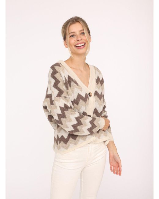 Zwillingsherz Natural Strickjacke "Buntes ZickZack" mit figurumspielendem Schnitt