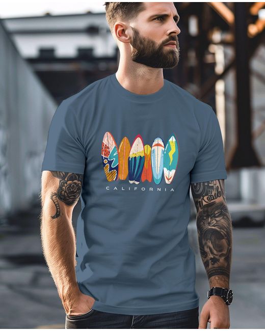Neverless T-Shirt California Surfboards Surfing Motiv Printshirt mit Print in Blue für Herren